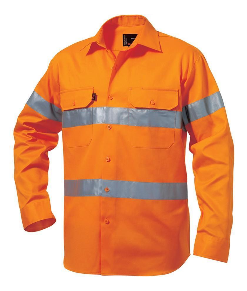 KingGee Hi-Vis Reflective Long Sleeve Drill Work Shirt K54250 Work Wear KingGee Orange S 